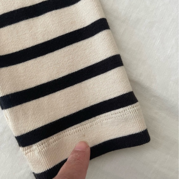 Massimo Dutti Button Front Cardigan Women M V Neck Striped Cotton Cream Black - Picture 12 of 15